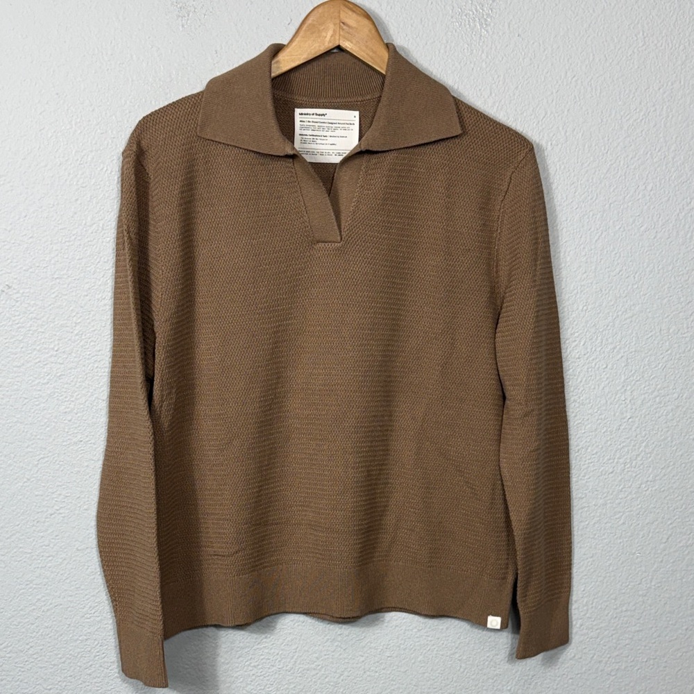 Ministry of Supply Women's Atlas Brown Knit Polo Sweater